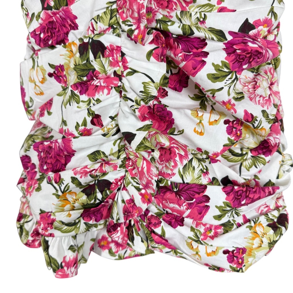 Mable Pink Floral Strapless Ruched Ruffle Mini Dress Size M - Picture 11 of 17
